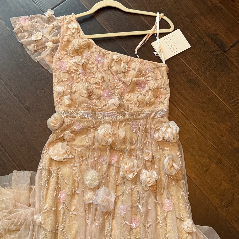 New Mac Duggal pink floral embellished one shoulder a line gown size 10 - Picture 12 of 14